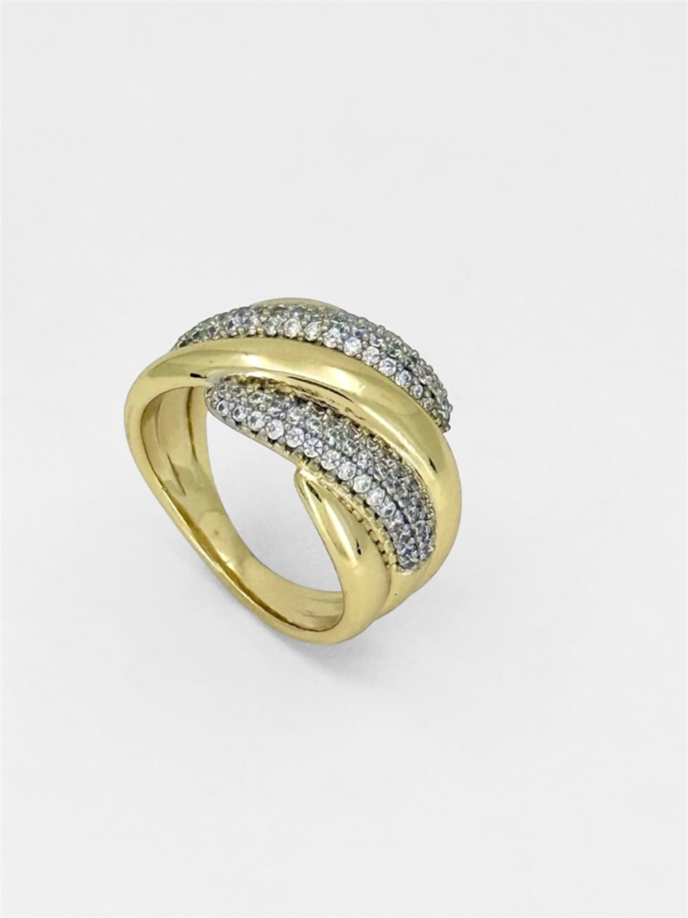 14K Gold Plated Twisted Dome Ring | Silver Cubic Zirconia Pave Statement Ring